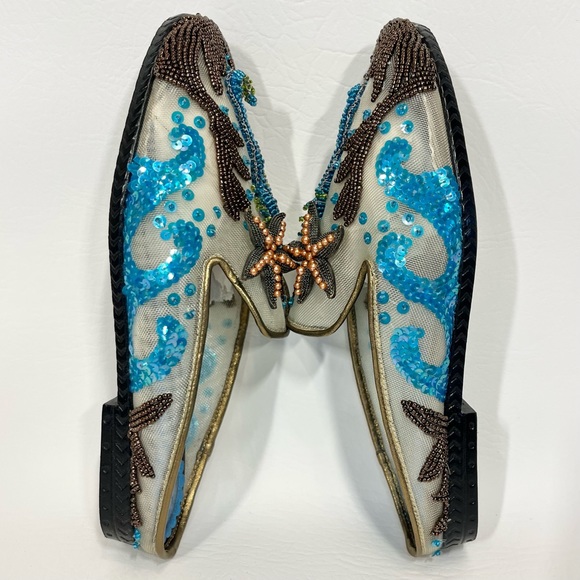 Beverly Feldman Beaded Sequin Shoes Seahorse Starfish Nautical Ocean Size 5.5 - Picture 6 of 13